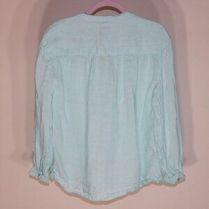 Rachel Zoe Linen Button Up Top Light Blue Beach Coastal Large